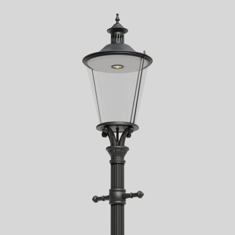 Черный классический уличный фонарь A1B/03L с козырьком и прозрачным корпусом, с видимым одиночным источником света LED внутри