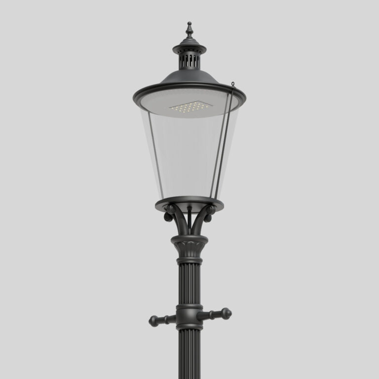 Черный классический уличный фонарь A1B/03L с козырьком и прозрачным корпусом, с видимым одиночным источником света LED внутри