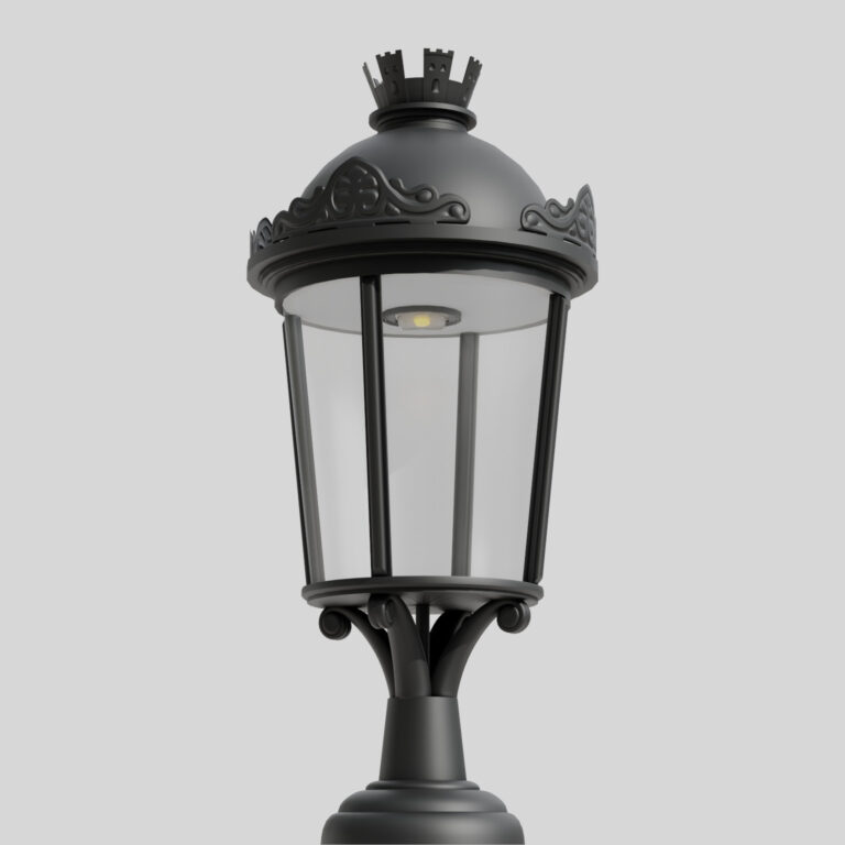 Садовый фонарь AM7, в стиле ретро на сером фоне, с декоративным козырьком и прозрачными стеклами