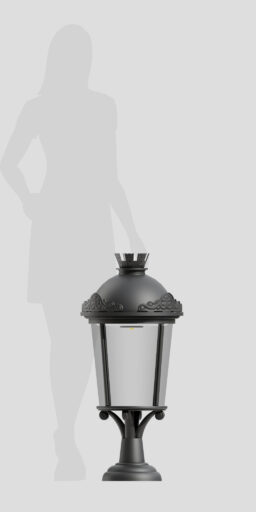 Садовый фонарь AM7, в стиле ретро на сером фоне, с декоративным козырьком и прозрачными стеклами